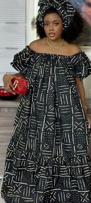 Robe ample en bogolan noir et blanc